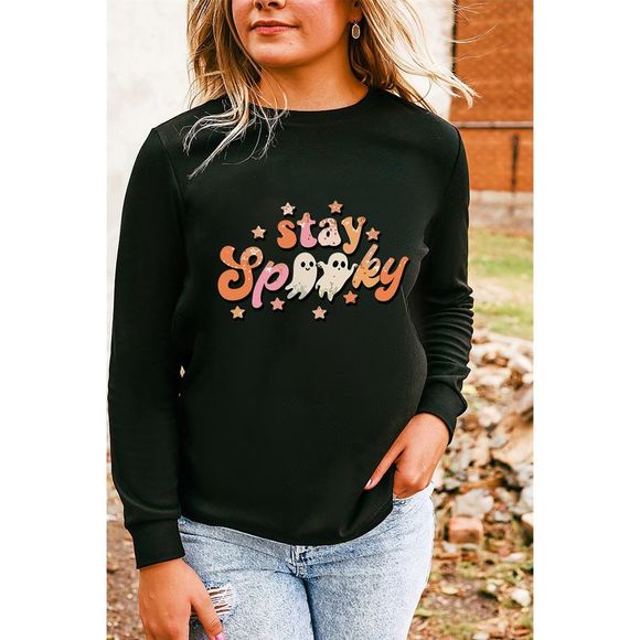 Azura Exchange  Black Halloween stay Spooky Graphic Sweatshirt - Picture 10 of 10